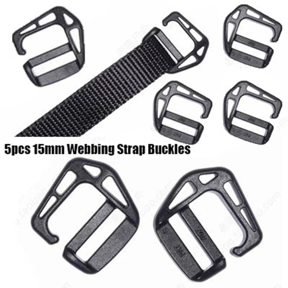 

5pcs 15mm Webbing Strap Buckle New Plastic Black Slider Fastener Release Hook Sport Bag Parts