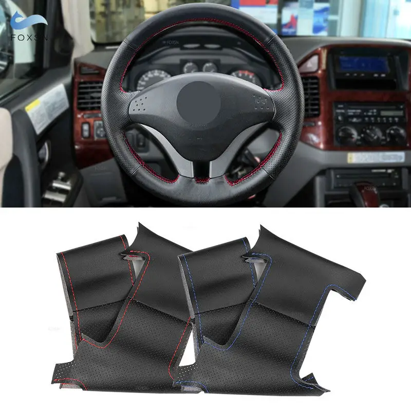 For Mitsubishi Pajero 2008 2009 2010 2011 V73 L200 Hand Stitched Car Steering Wheel Cover Perforated Microfiber Leather Trim