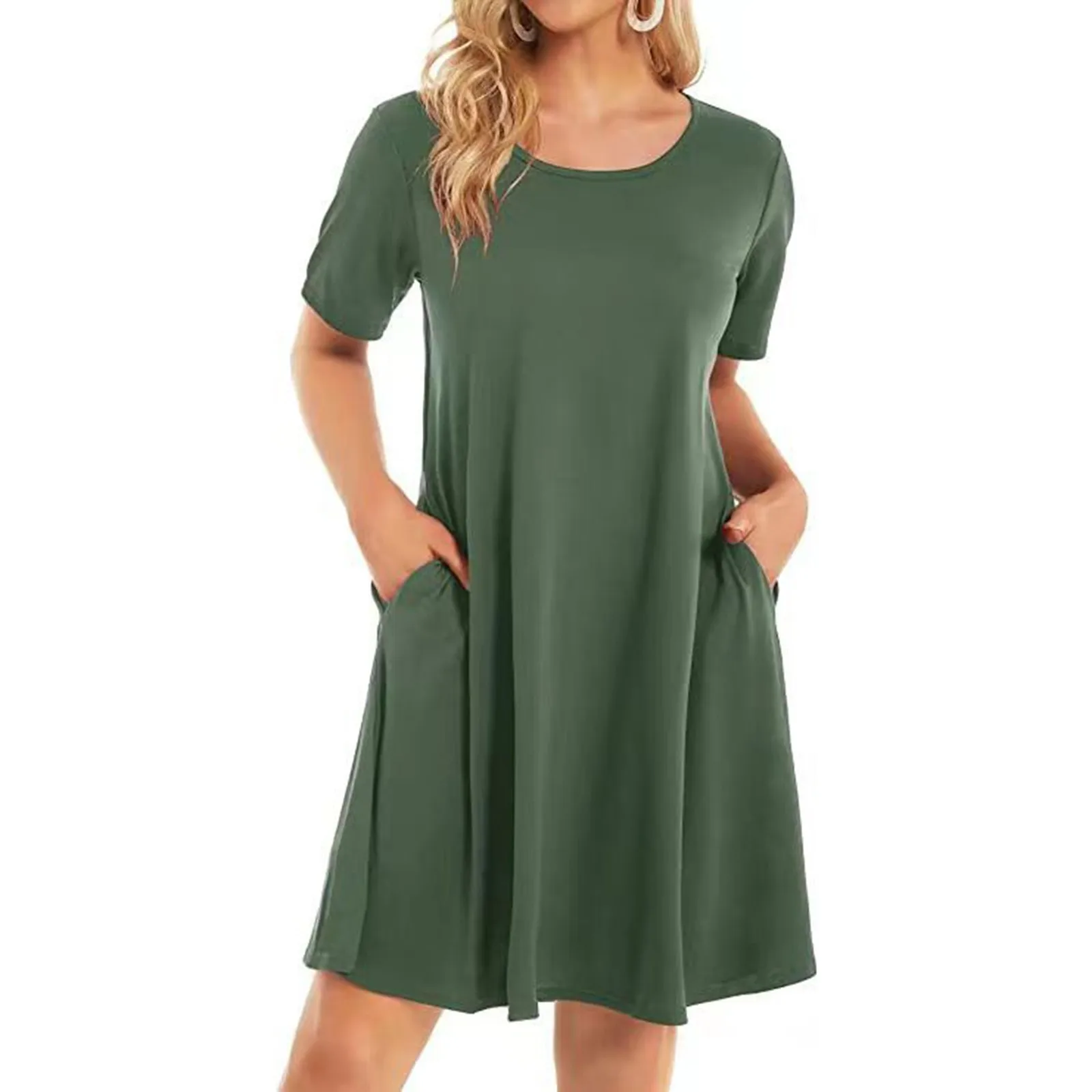 

Women's Summer Short Sleeve With Pocket Casual Soft Dress Maxi Dress Women