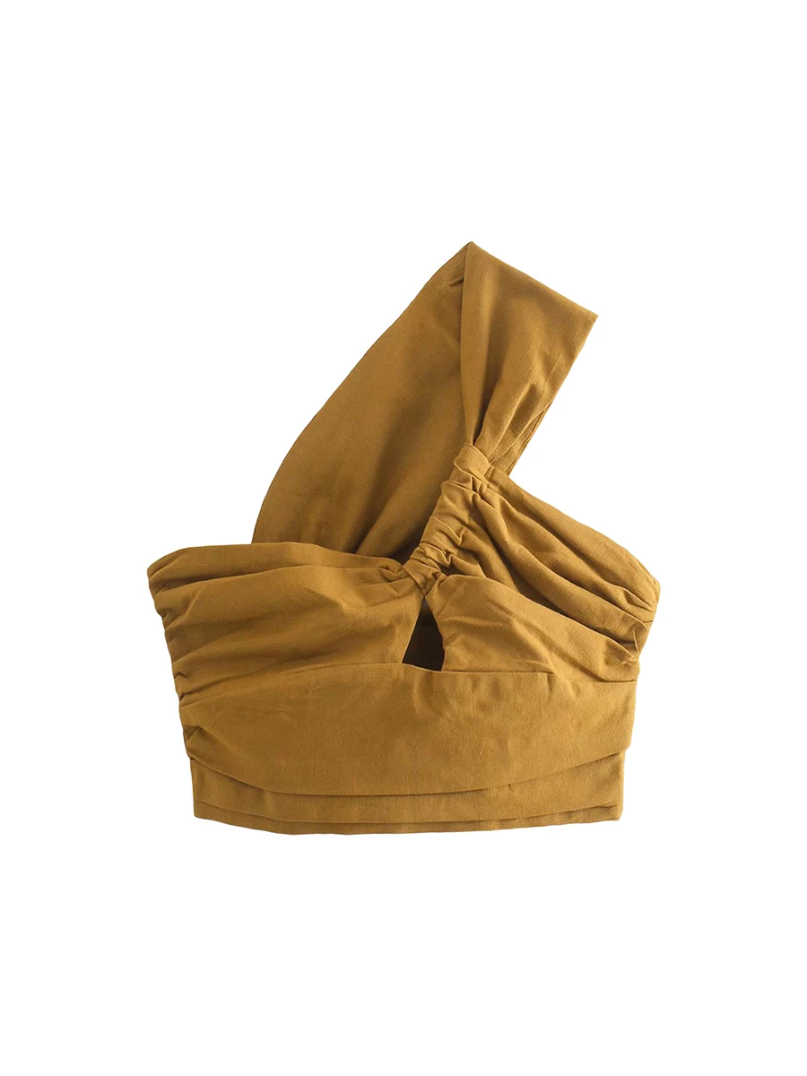 

Ouyinyi Women One Shoulder Tank Tops Irregular Cutout Ruched Basic Cropped Vest Summer Aesthetic Clothes for Streetwear