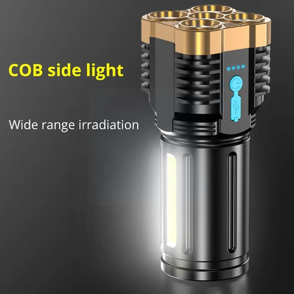 

5-core Super Bright Flashlight Rechargeable Outdoor Led Multi-function Long-range Display P1000 COB Spotlight Light Battery N9O9