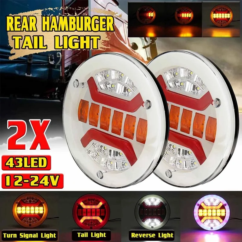 

NEW-2Pcs 43 LED Truck Rear Tail Light Taillights For Trailer Lorry Caravan Camper Brake Stop Lamp DRL Turn Signal Indicator
