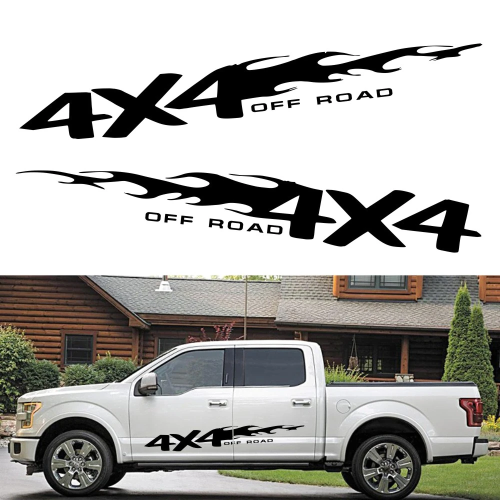 

2PCS Car 4x4 Off-Road Sticker Fire Totems Stripe Decoration Car Truck StickersTrailer Creative Side Modified Vinyl