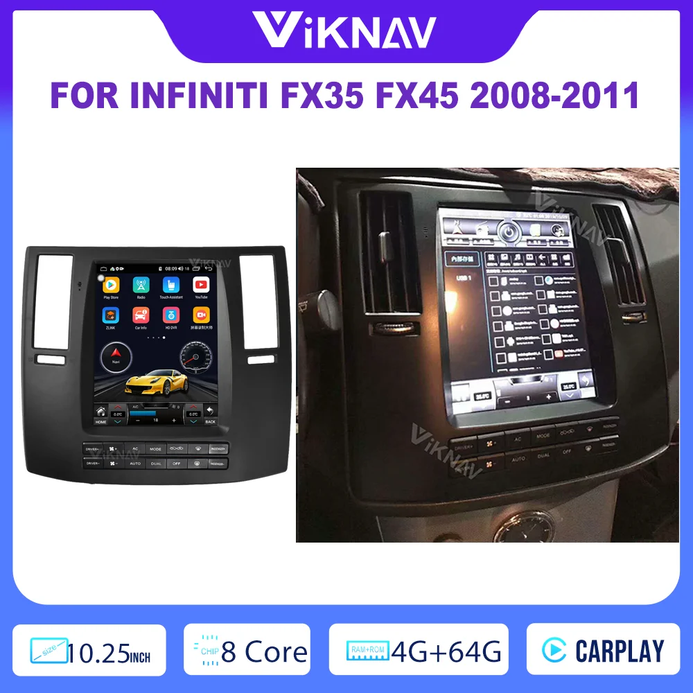 

Автомобильный радиоприемник 10,25 дюйма для Infiniti FX35 FX45 2008-2011 1080P HD навигация GPS Высокое разрешение 1600x1200 вид сзади