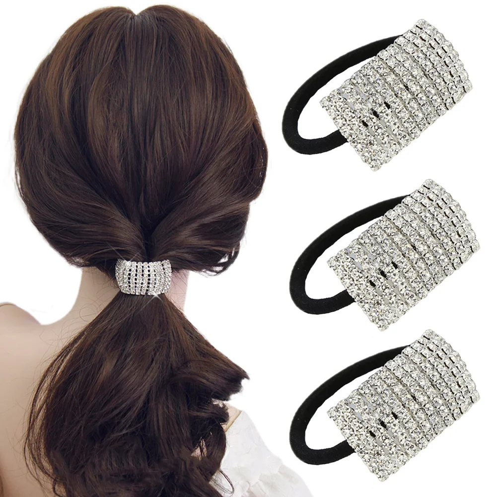 

Xiwstar 3Pcs Fashion Women's Bling Crystal Rhinestone Hair Ties Ropes Bands Elastics Scrunchies Wedding Party Hair Accessories