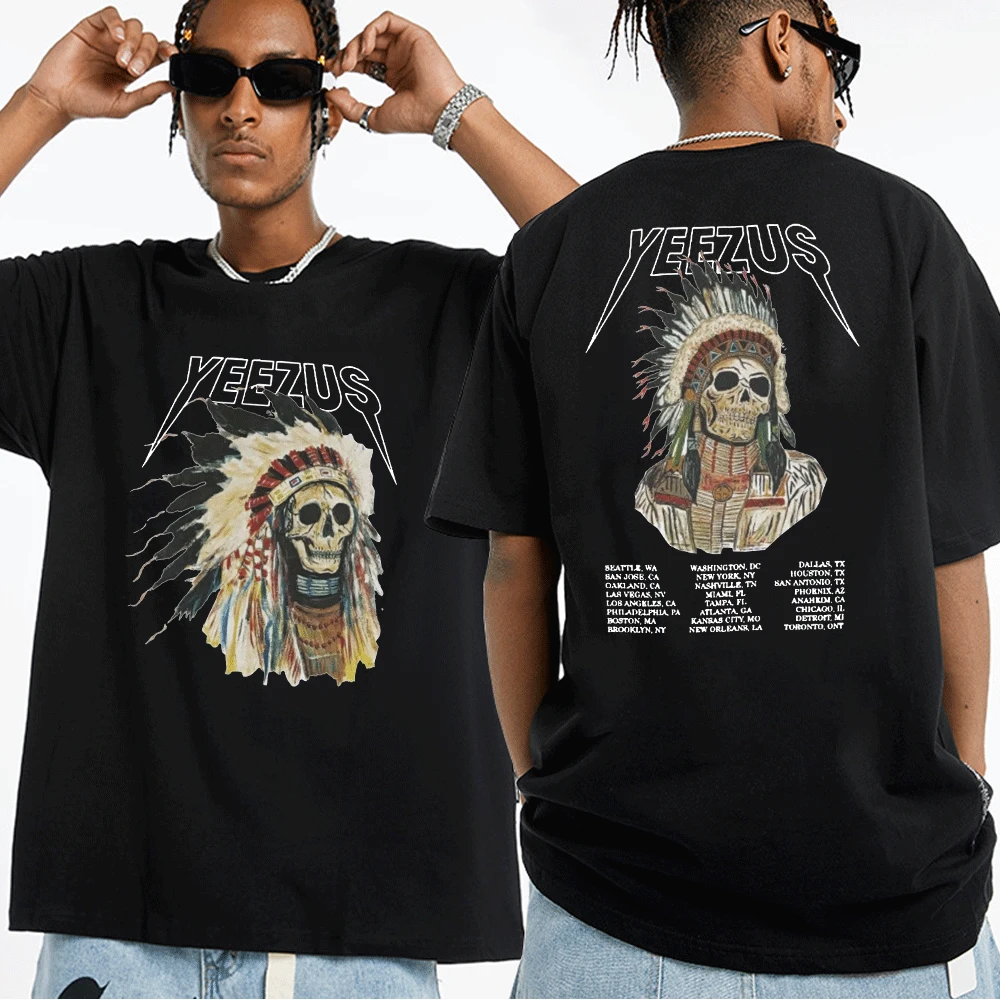 

Kanye West Yeezus God Wants You Double Sided T Shirt Men and Women Hip Hop Cool Vintage Streetwear T Shirts Tops Black Tees Male