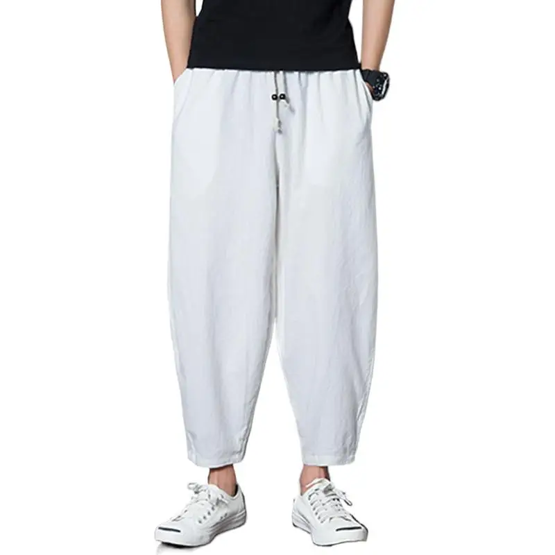 2023 Men harem Pants Cotton linen Joggers Plus size Trousers Men Baggy Loose Casual vintage black white khaki Pants M-7XL