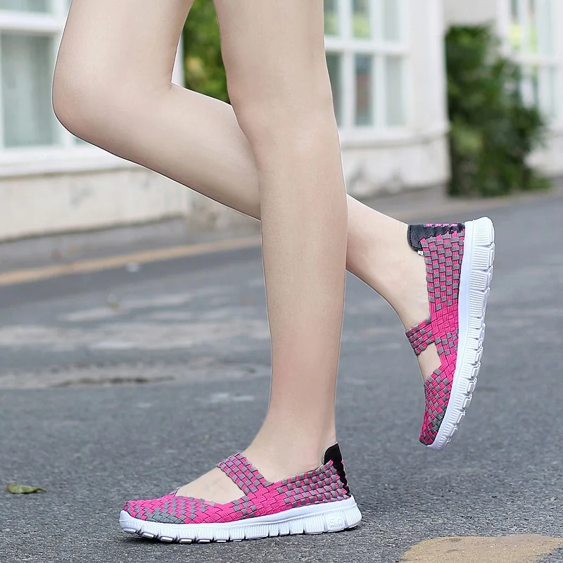 Women Shoes Flat Hand-Woven Sneakers Tennis Female Small Round Head Ladies Leisure Comfortable Run Breathable Skateboard Slip-On