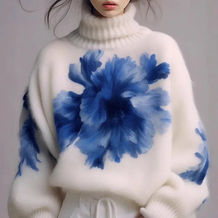 Женский свитер-поло с высоким воротником