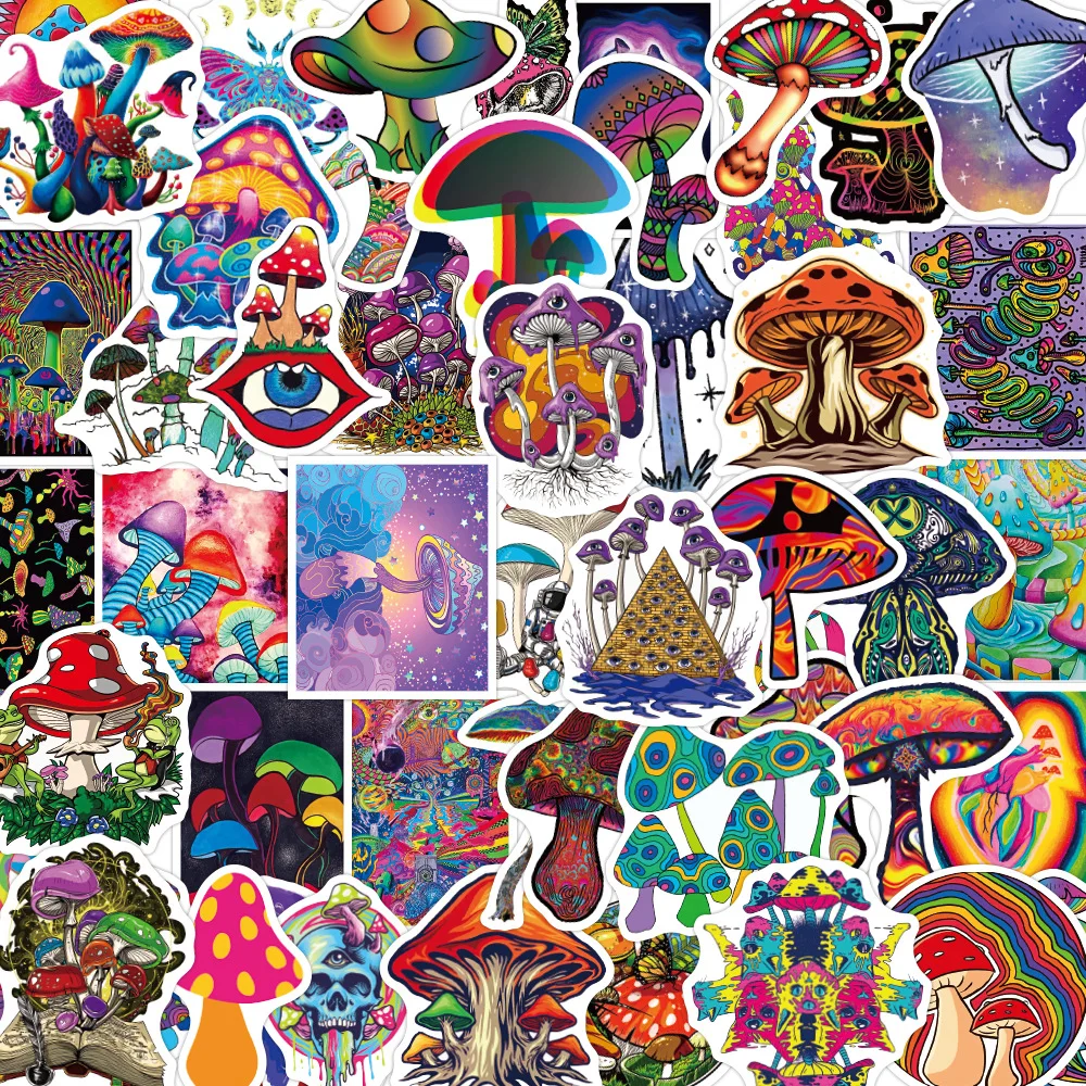 

50PCS Fantasy Mushroom Plant Flower Stickers for Suitcase Water Cup Laptop Skateboard Guitar Stationery DIY Decals Kid Toys