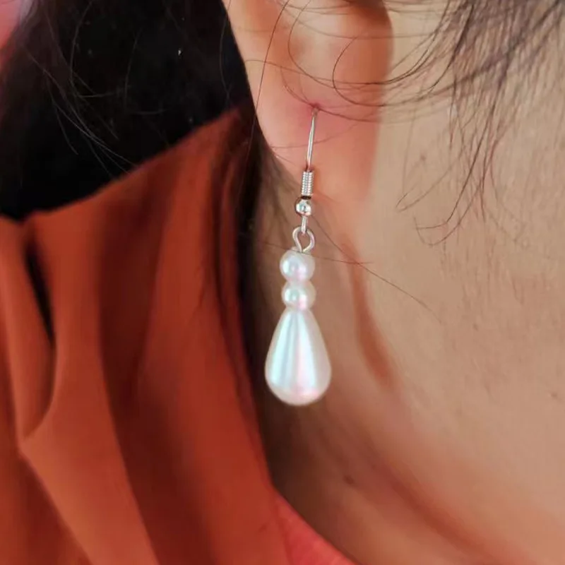 

Korean Fashion Freshwater Pearl Pendant Earrings/Gilded White Pearl Bridal Earrings Simple Pearl Wedding Jewelry Bridesmaid Gift
