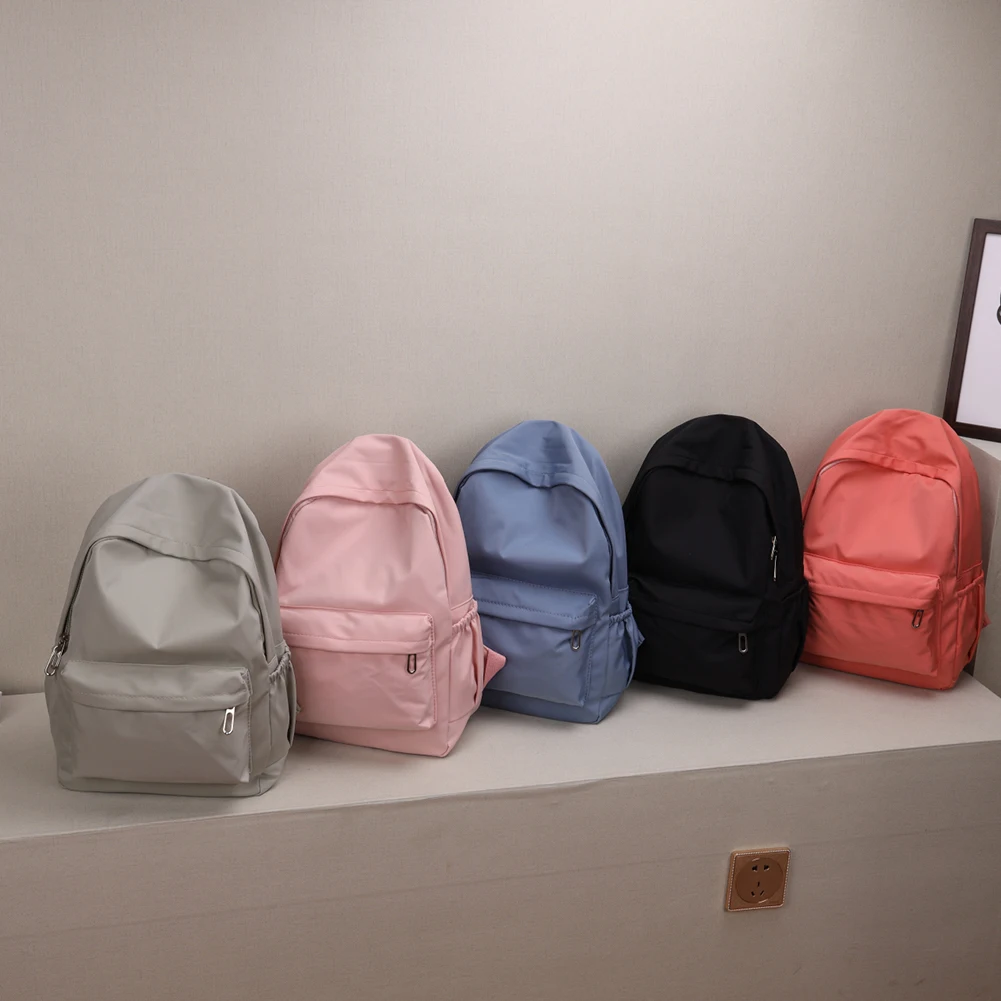 Simple Casual Teenage School Girls Backpack Solid Colour Female Schoolbag Junior High School Students Large Multicolor Cute Trav