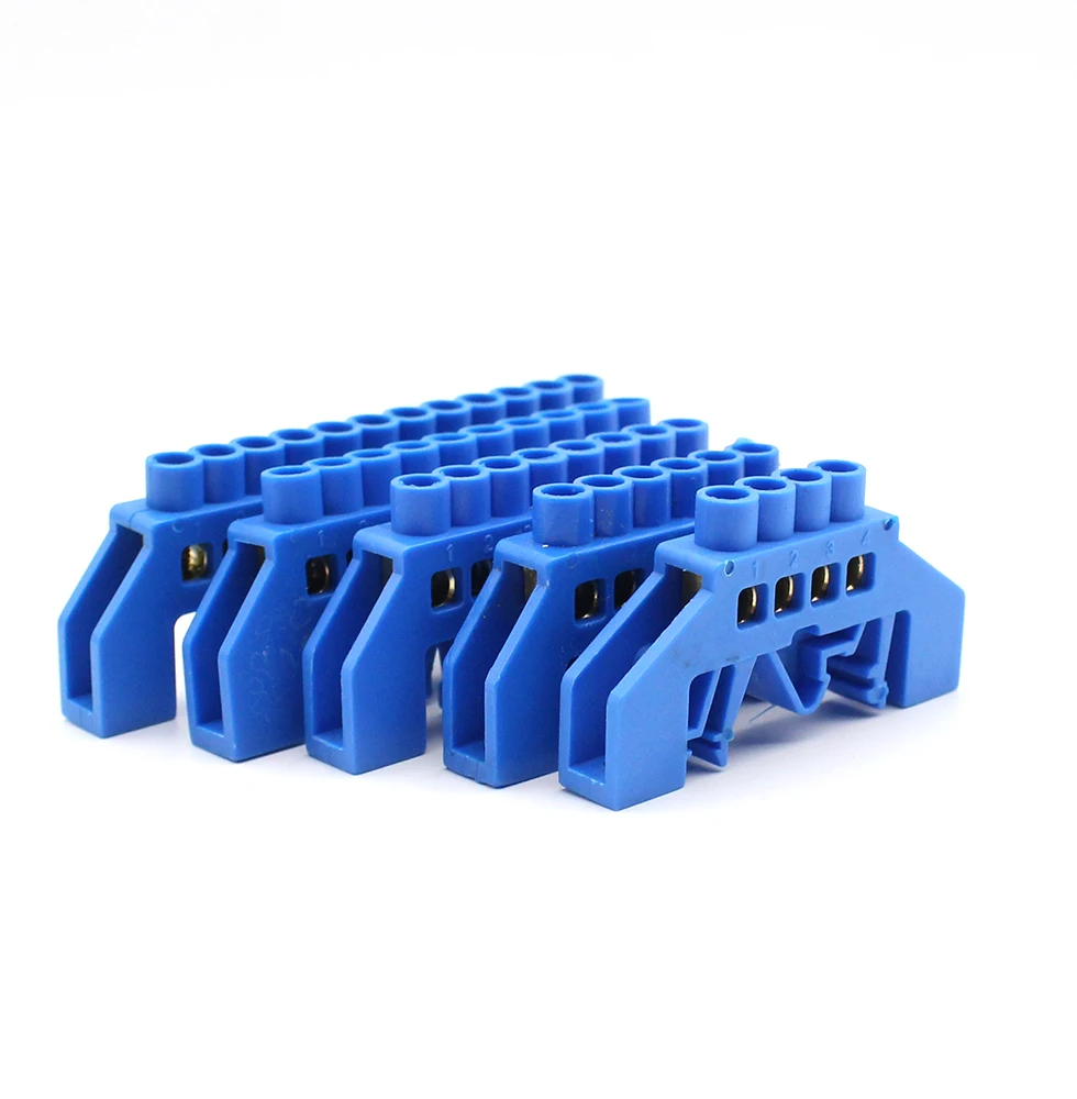 

1PCS 4P/6P/8P/10P/12P Bridge Type Rail Copper Terminal Blue Zero Line Screws Row Connection Electrical Terminal Block Strip