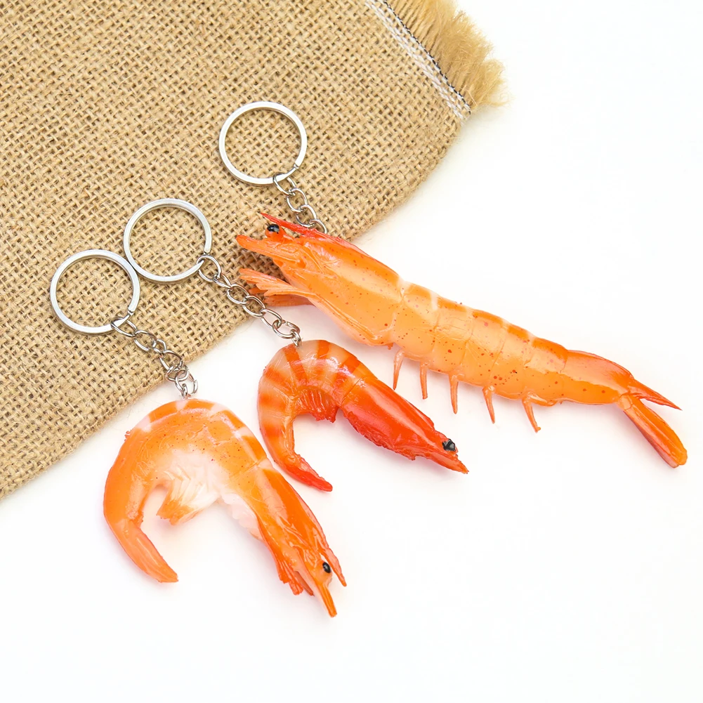 Брелок для ключей с креветочками, смешная подвеска-кольцо для ключей с изображением еды, моря, животных, детская игрушка, Очаровательное украшение, рыбаки, раков