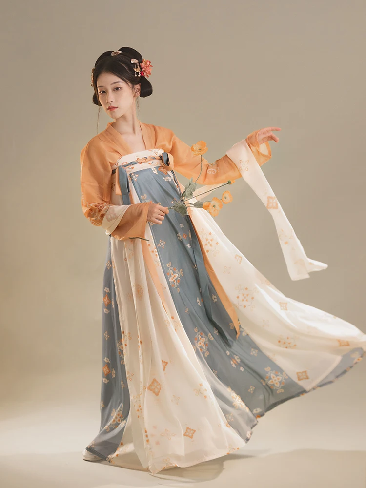 [Detestation]Autumn Pool Hanfu Tang made one piece chest length tattered skirt print restoration women's non ancient clothing