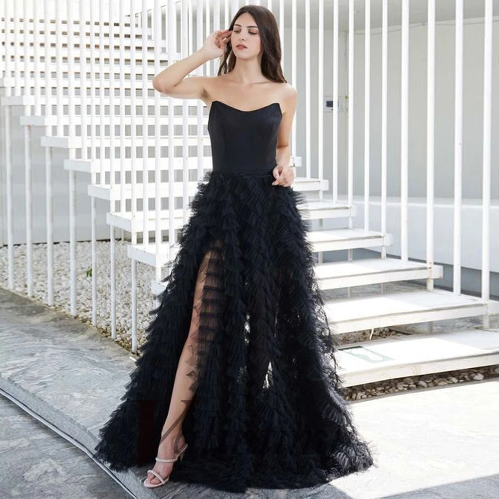 

Valintimu New Arrivals Strapless Tulle Evening Gowns For Women Layered Backless Illusion A-Line Prom Custom Made Robes De Soirée