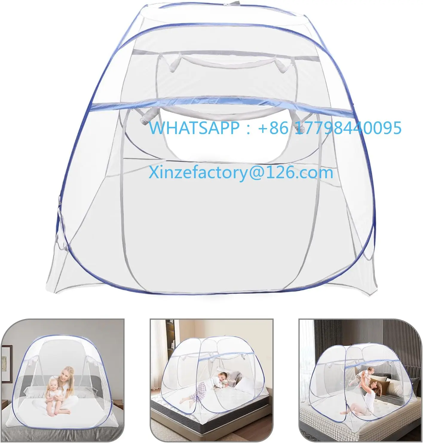 Фото Настраиваемые Faltbares Bett-Moskitonetz, Faltbares Doppelbetten M Teatroennetz Pop Up, Insektenschutz Betthimmel, 180x200 см, Blau №4