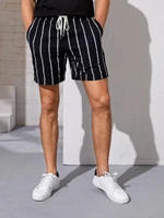 men drawstring waist slant pocket striped shorts