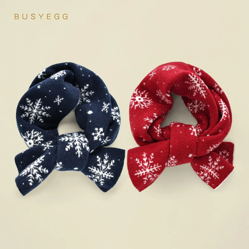 

Red Navy Blue Snowflake Children's Wool Scarf Winter Warm Boys Girls Scarves New Year Christmas Gift