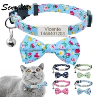 printed bowtie cat collar bell personalized nameplate cat collar custom engraved id name tag cute bowknot cat collar necklace