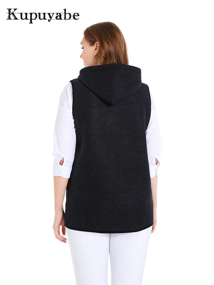KUPUYABE Women's Winter Vest Coral Plush Collar Wool Hat Cotton Filled Cotton Vest Warm Windproof Vest