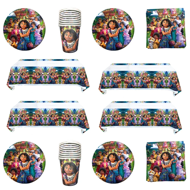 

61pcs/lot Encanto Mirabel Napkins Tablecloth Happy Birthday Party Table Cover Decoration Tableware Set Cups Baby Shower Plates