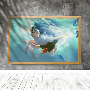 Image for girl student diving turtle Ocean Cartoon Anime Can 
