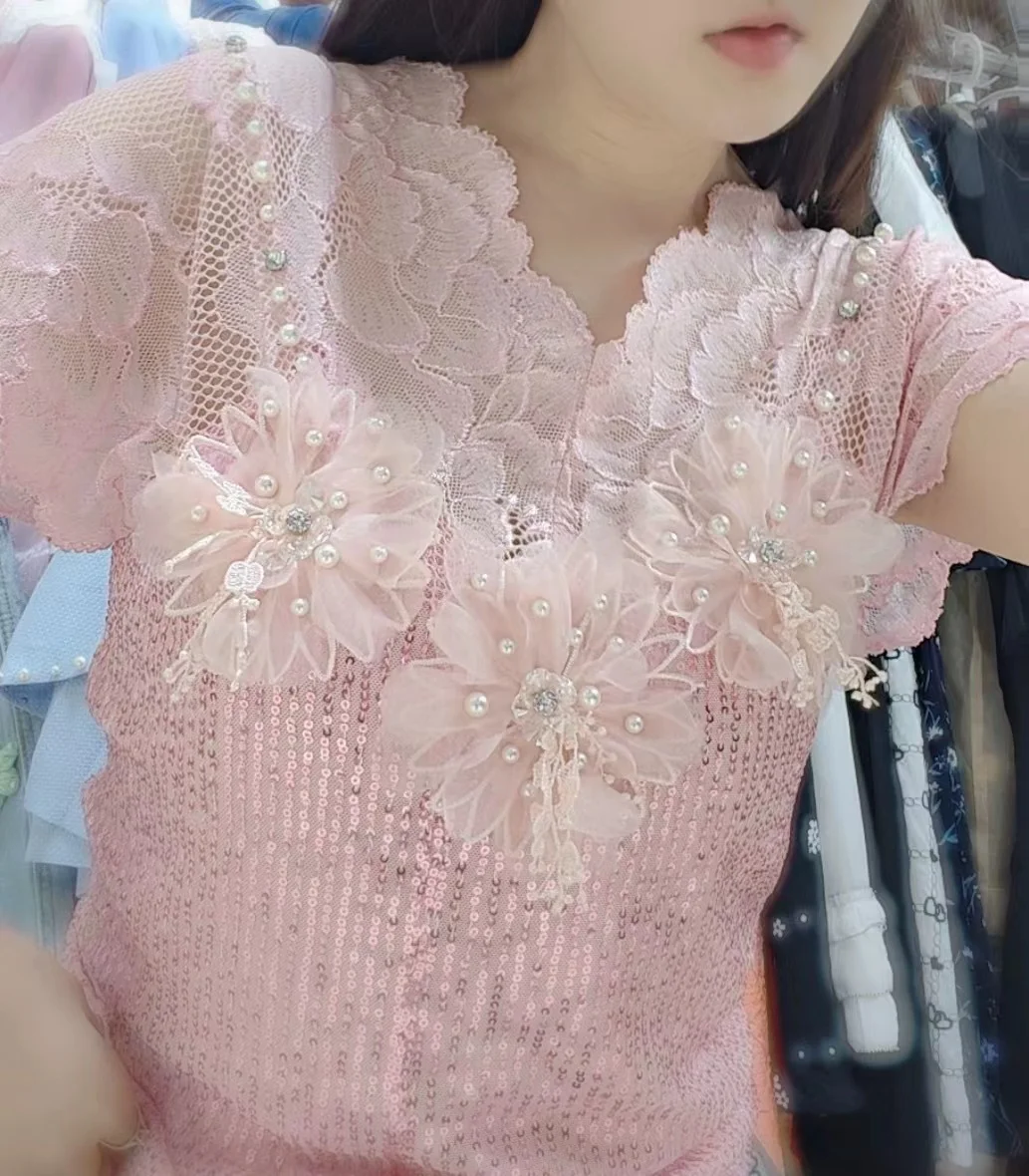 Розовая кружевная футболка NoEnName_Null