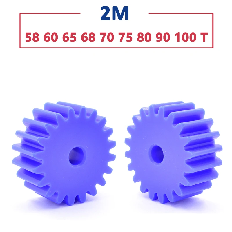 

1pc 58T-100T 2M Blue Nylon Spur Gear 58 60 65 68 70 75 80 90 100 Teeth Plastic Flat Cylindrical Drive Gears Pitch 6.28mm