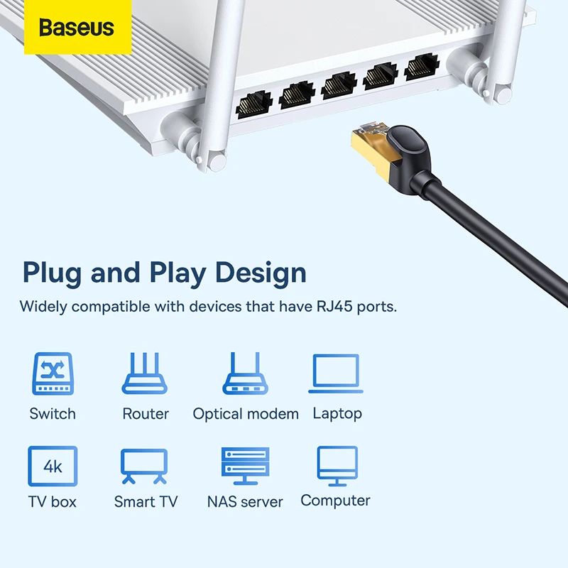 Ethernet-кабель Baseus Cat 7 10 Гбит/с высокоскоростной круглый RJ45 Cat7 кабель для