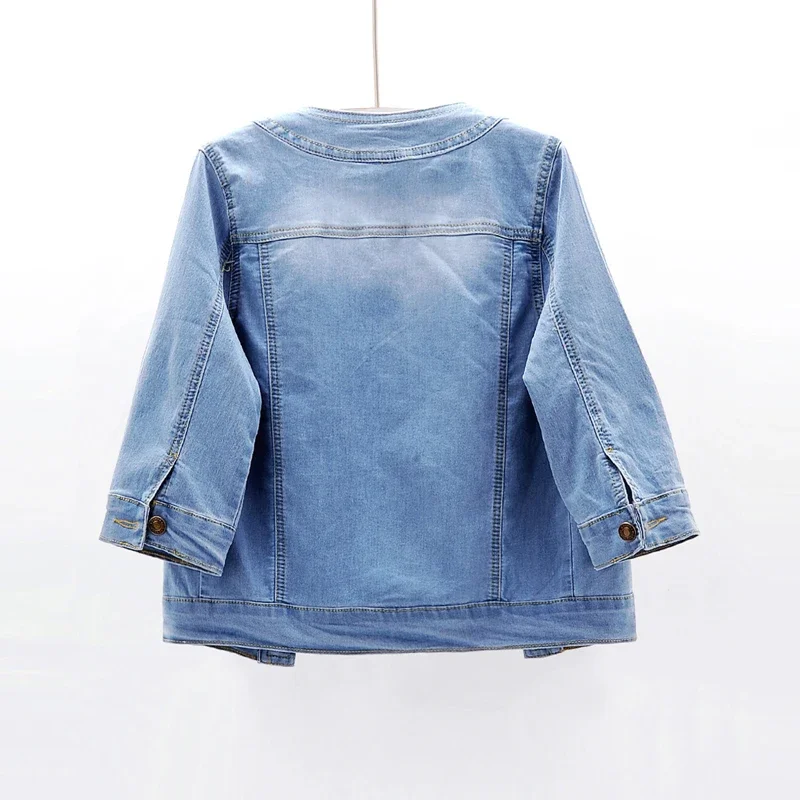 Эластичная тонкая короткая джинсовая куртка винтажная синяя женская ковбойская