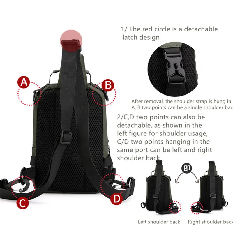 Fashion Oxford Cloth Waterproof Multi-pocket Backpack for Men Soft  Ultra Light USB Charging Chest Bag Can Fit an Ipad Mini