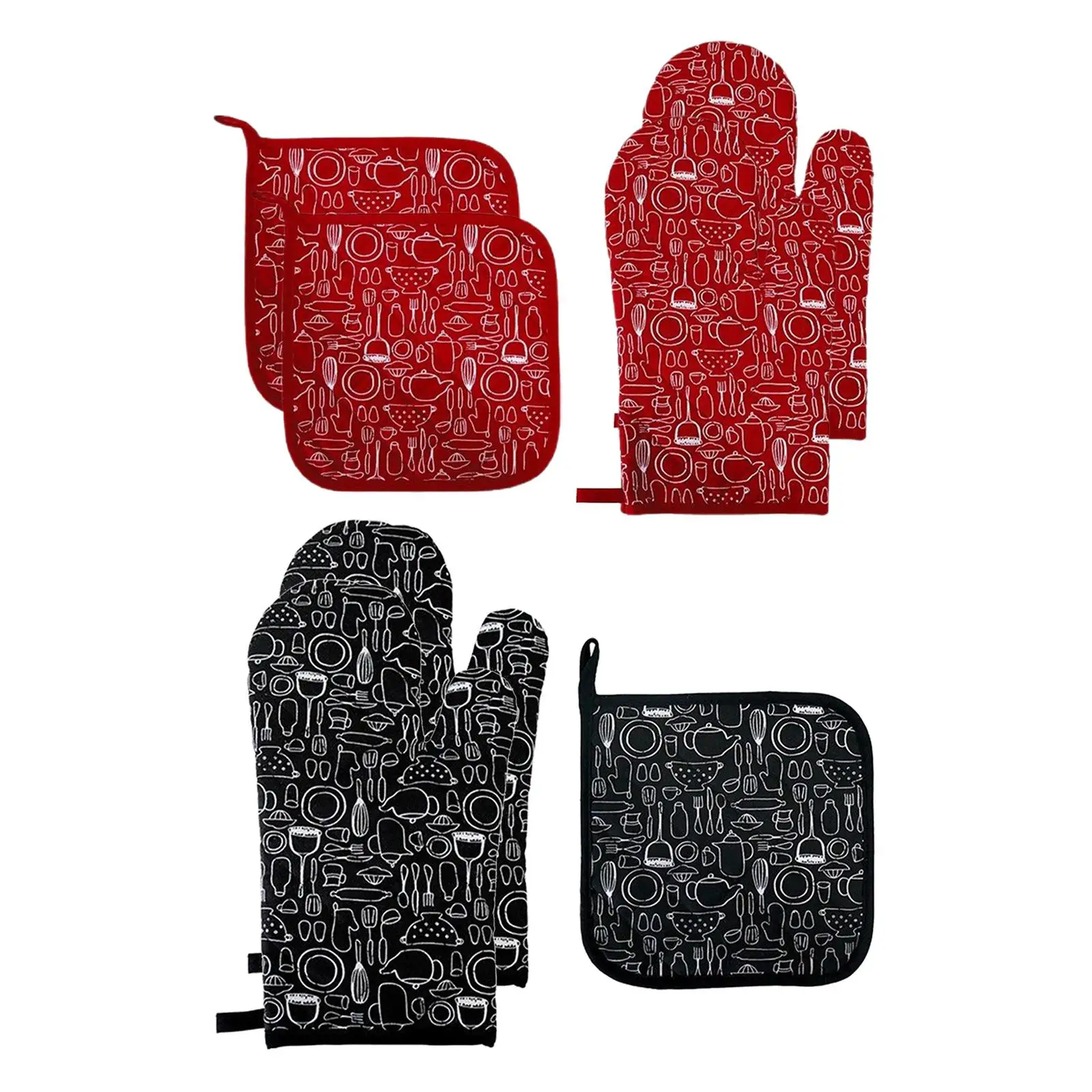 

Portable Oven Gloves Oven Mitts and Hot Pads Sets Heat Resistant Hanging Baking Gloves for Home Baking Cooking Household Kitchen