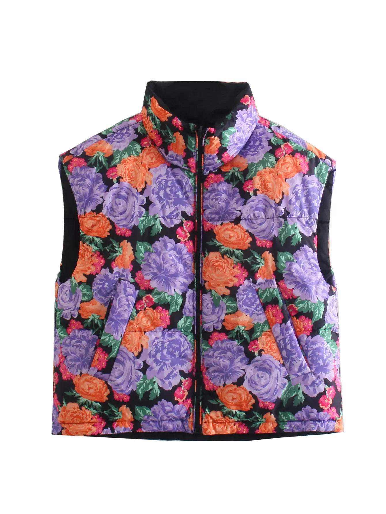 

2023New Women Fashion Reversible Waistcoat High Neck Vest Casual Woman Sleeveless Puffer Jacket Chic Lady Winter Warm Gilet