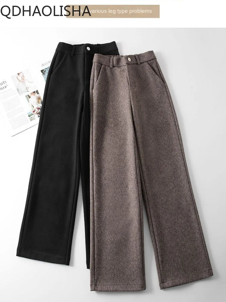 

Женские бархатные брюки, прямые широкие брюки, Осенние Зимние эластичные повседневные свободные плотные облегающие брюки с высокой талией, плюшевые брюки для женщин