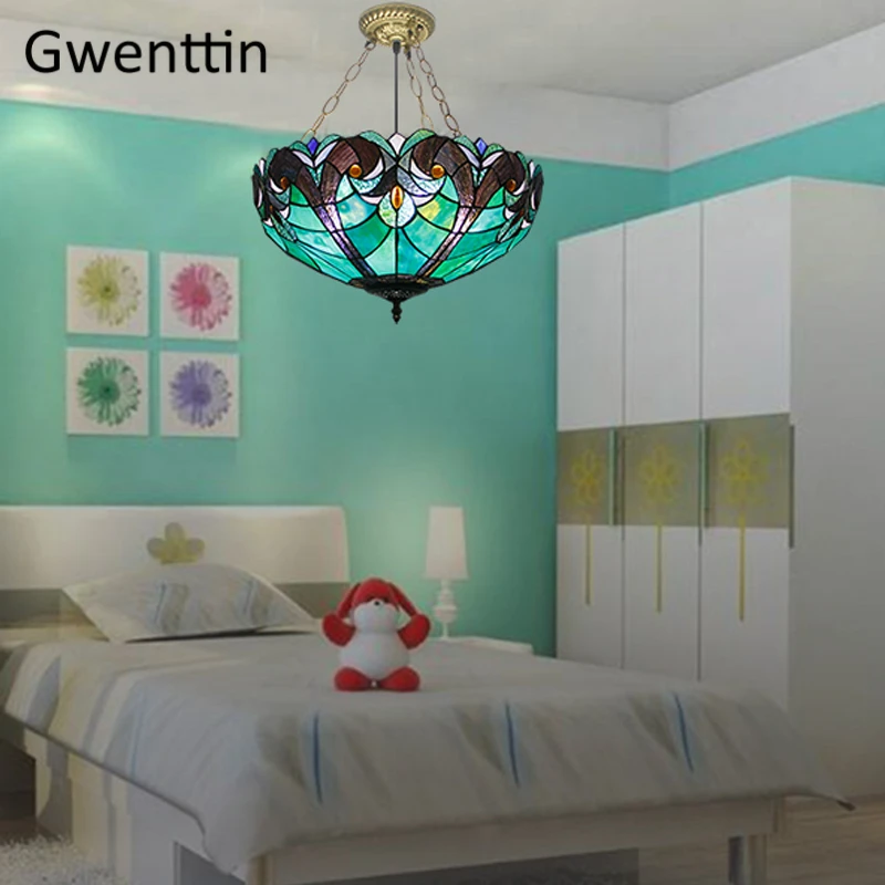 Скидка Средиземноморский витражный подвесной светильник Тиффани, винтажный подвесной светильник для столовой, кухни, светильники, домашний худож...