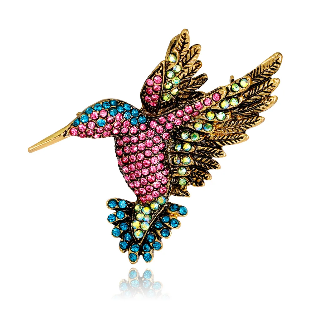 

TULX Full Rhinestone Hummingbird Brooches for Women Vintage Cute Bird Animal Brooch Pins Silk Scarf Buckle Accessories Jewelry