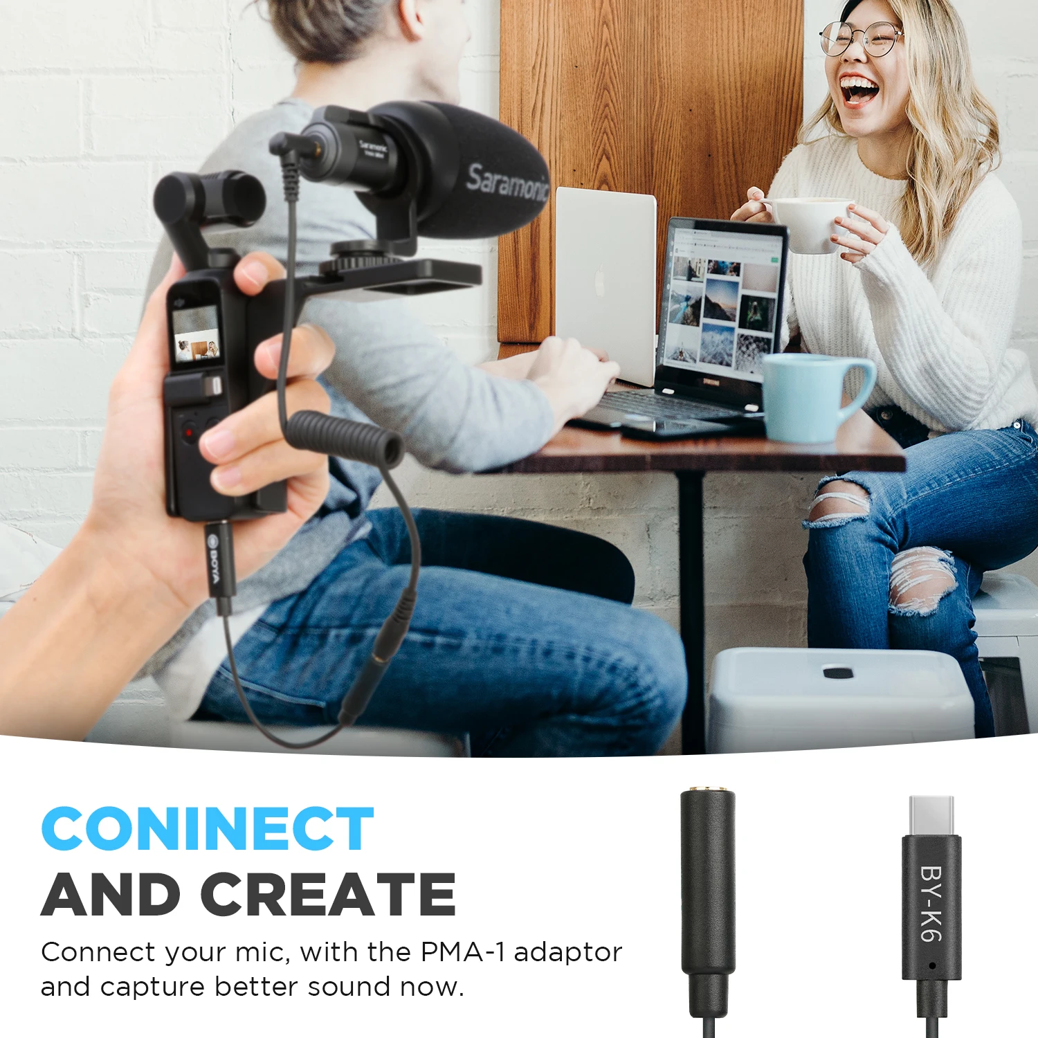 BOYA BY-K6 3.5mm TRS (Female) to Type-C Microphone Adapter Audio Adapter for DJI OSMO Pocket Converter Microphone Using