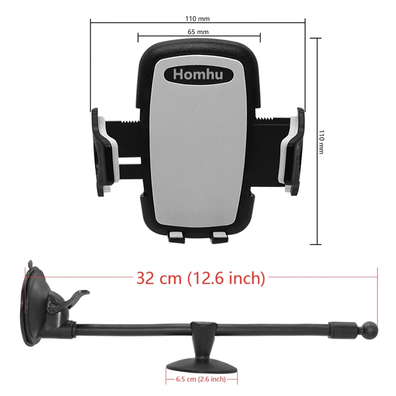 Homhu Windshield Car Phone Mount Universal Cell Phone Holder Stand Long Arm Holder for iPhone 11 12 13 Pro Xs Max Xiaomi Huawei images - 6