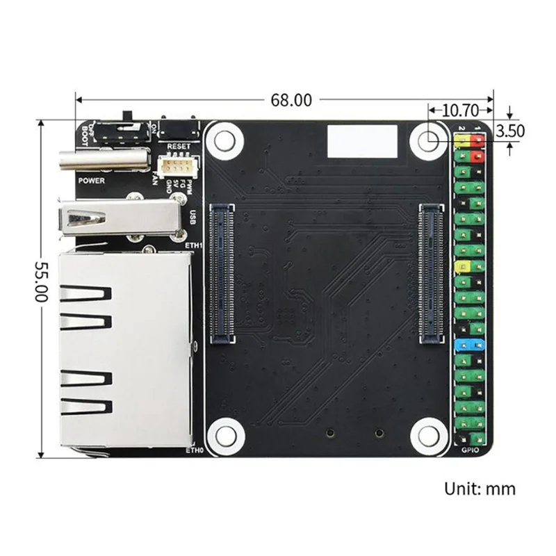 Плата расширения Waveshare CM4-DUAL-ETH-MINI для вычислительного модуля Raspberry Pi 4 плата с