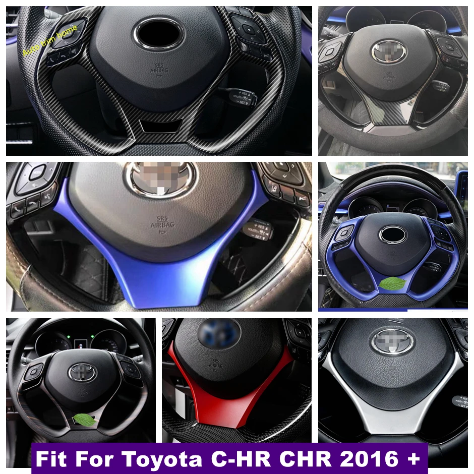 Pegatina de lentejuelas para volante de coche, moldura Interior para Toyota C-HR CHR 2016-2022, accesorios de fibra de carbono