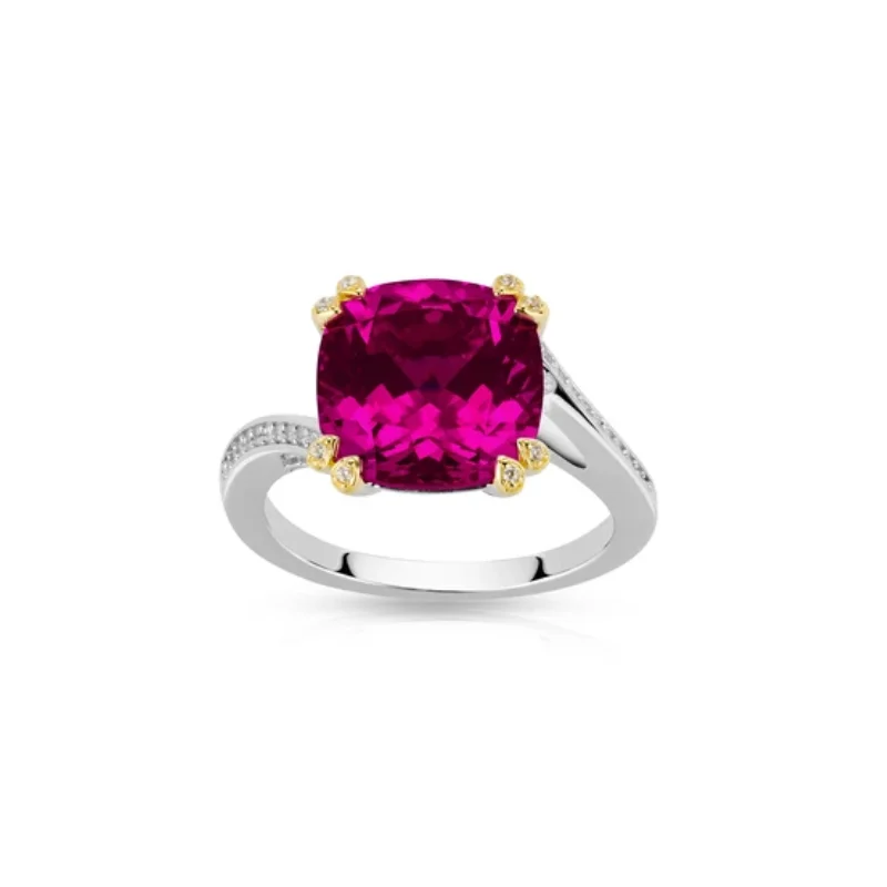 Фото Кольцо CAMEO из серебра 925 пробы с синтетическим цирконом, розово-красное, с крупным квадратным камнем, в винтажной оправе с восемью крапанами, для женщин №2