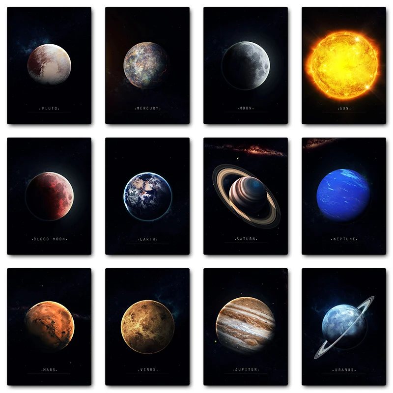

Solar System Space Planet Earth Sun Moon Posters and Prints Canvas Painting Wall Art Picture for Living Room Home Decor Cuadros
