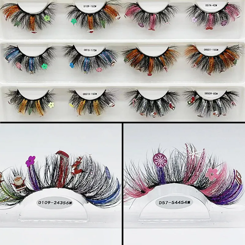 

New Style Christmas Lashes wholesale colored Party eyelash 20mm glitter Sequins faux lash with Santa Claus Elk Flower Tree