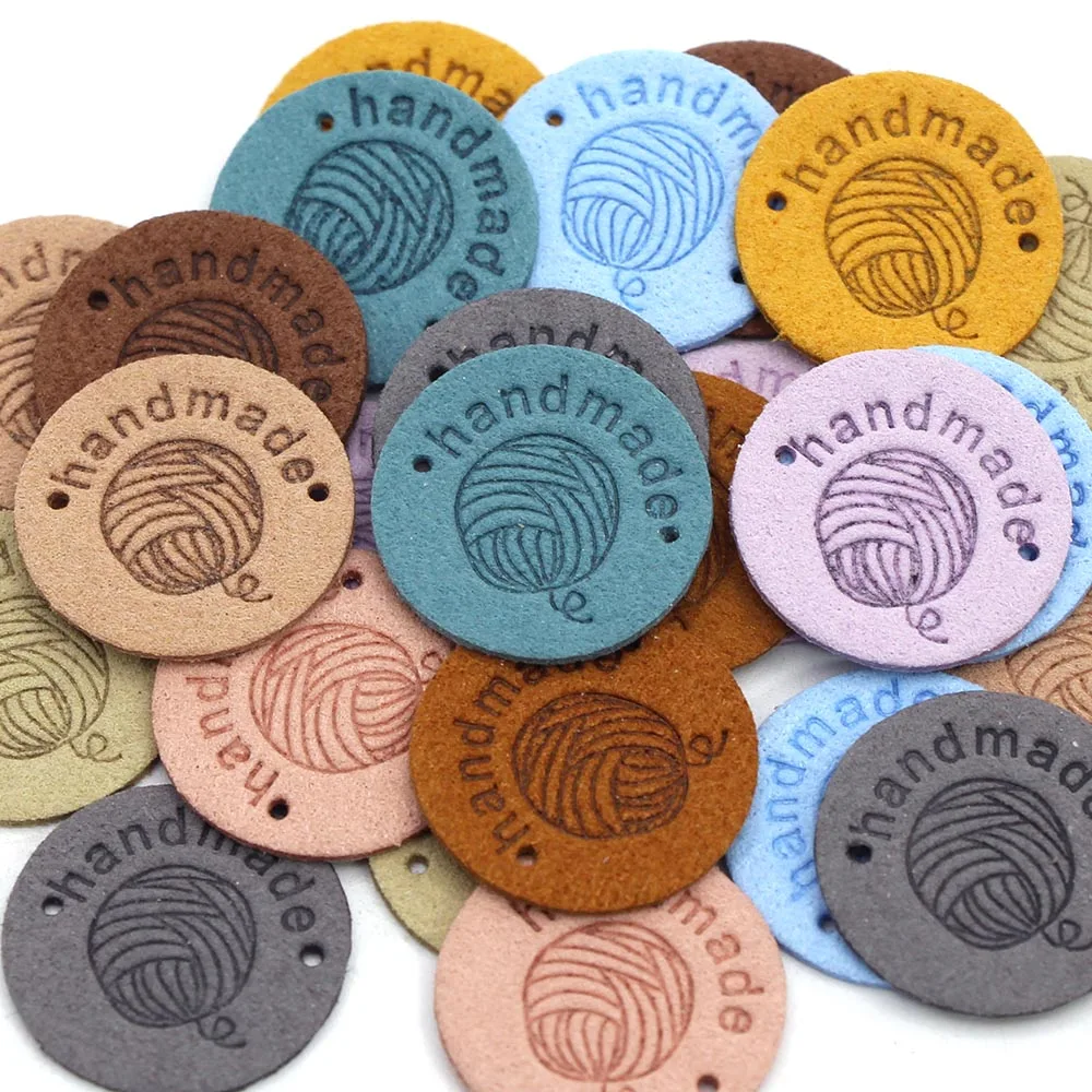 Круглые кожаные этикетки в форме шара из пряжи ярлыки ручной работы разные цвета