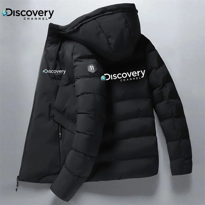 Discovery Channel Fall Winter 2022 Men's Zip Hooded Jackets Stylish Drawstring Pocket Thermal Jackets Slim Fit Outdoor Jackets