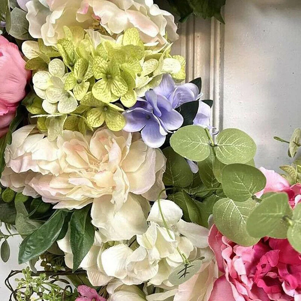 

1 Pc Artificial Flowers Garland 45cm Spring Rainbow Hydrangea Wreath Front Door Hanging Ornament Home Decoration Accessories
