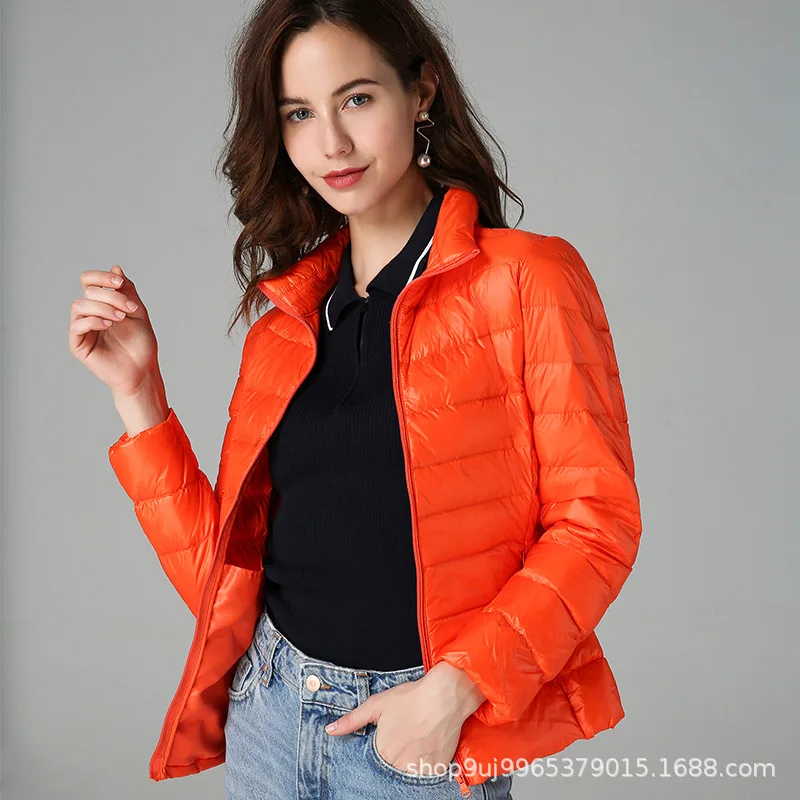 Women 90% White Duck Down Jackets Women's Ultra Light Thin Duck Down Coat Autumn Winter Warm Stand Collar Hiking Portable Hot