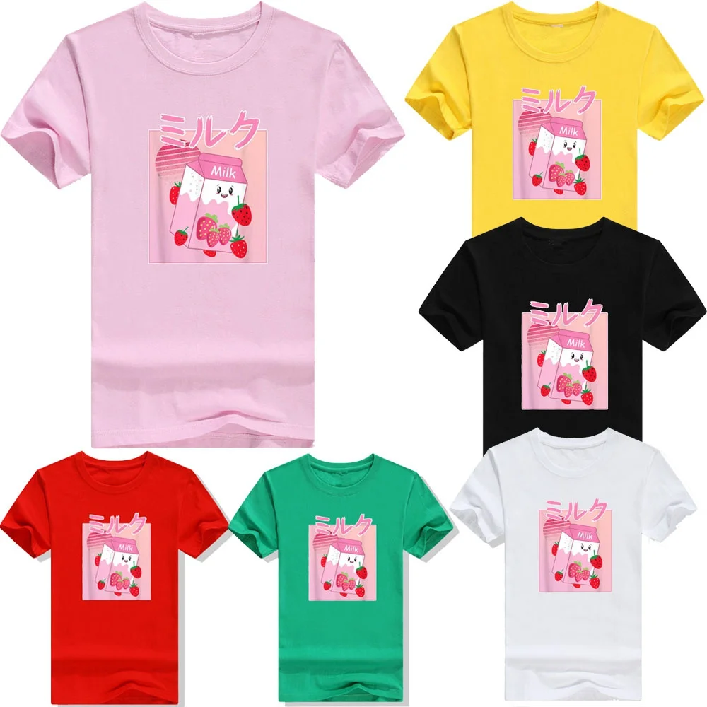 

Merch Japanese Strawberry Milk Shake Kawaii T-Shirt Cute Graphic Tee Tops for Girls and Women