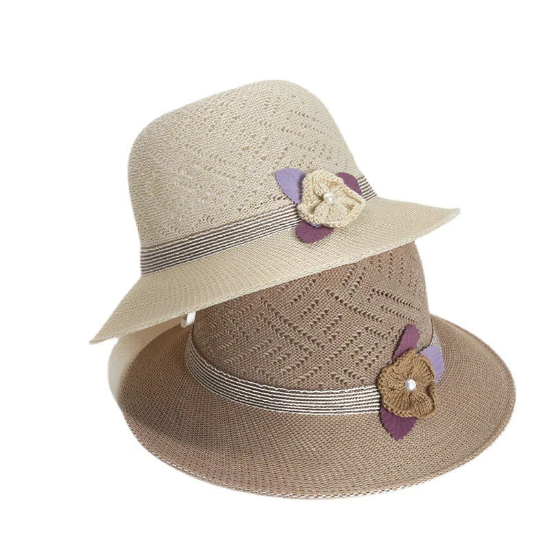 

Pearl Flower Women Lace Sun Bucket Cap Sunscreen Big Straw Hat For Ladies Summer Beach Seaside Foldable Hollow Breathable Hats